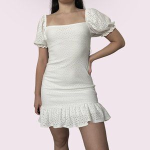 Speechless Women's White Eyelet‎ Puff Sleeve Dress Size Medium